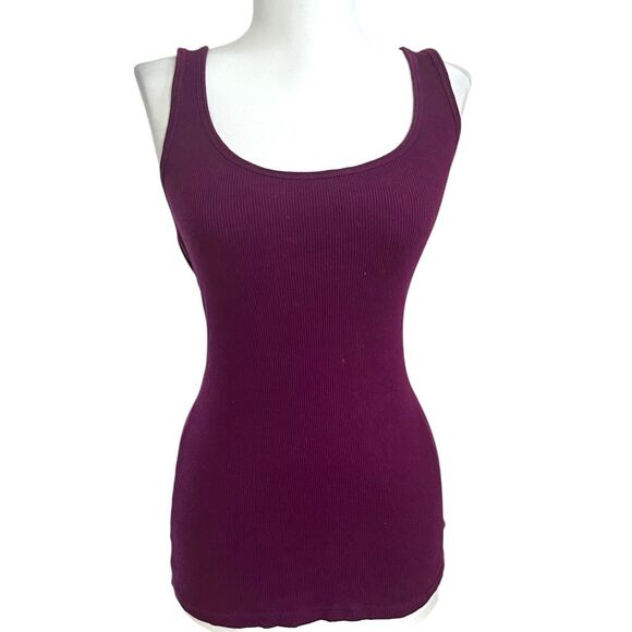 Vintage Old Navy Y2K Ribbed Knit Tank Top Sz M Purple Preppy Bias Stretch Grunge - Picture 1 of 9